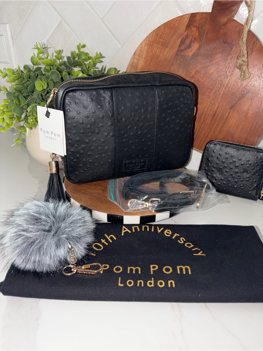 Pom Pom London Black Friday limited edition Ostrich Crossbody Bag purse bundle